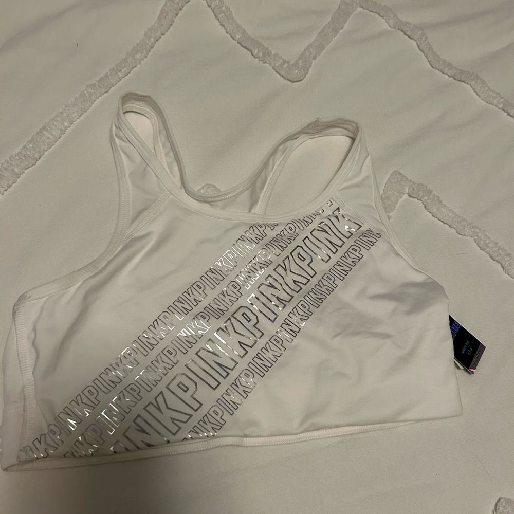 NWT Victoria’s Secret Pink large white and silver ultimate sports bra